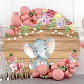 Runden Und Blumen Elefant Hölzern Baby Dusche Hintergrund